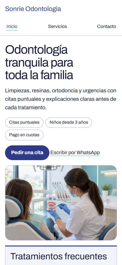Vista del demo Sonríe Odontología en celular
