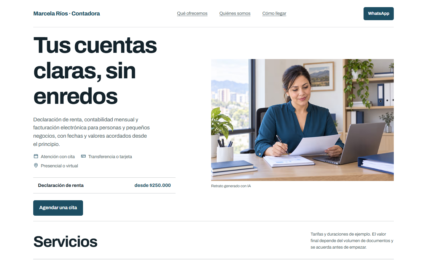 Primera pantalla del demo Marcela Ríos · Contadora, plan Esencial