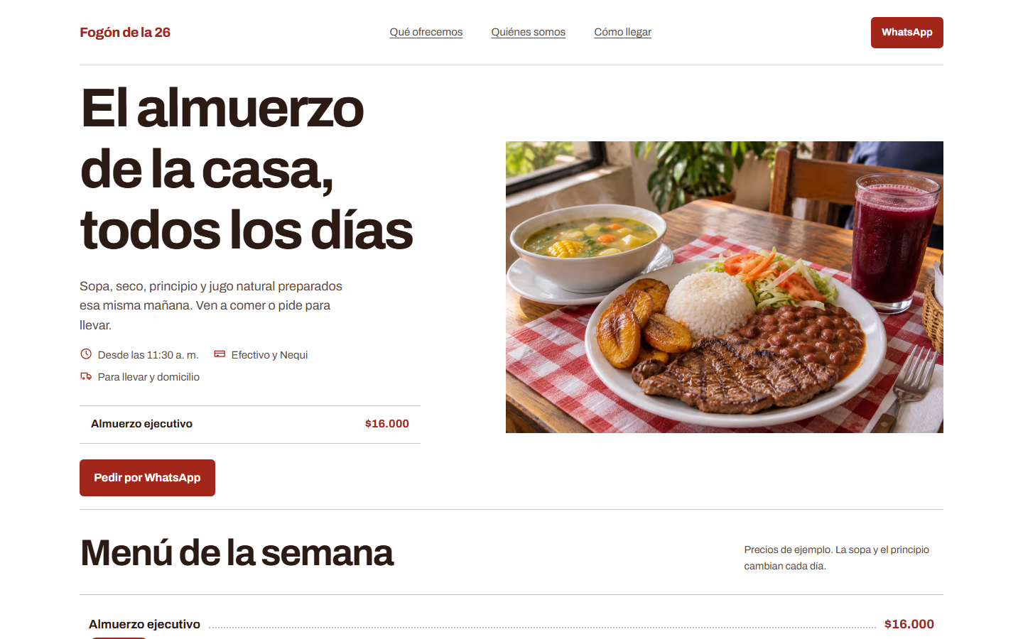 Primera pantalla de Fogón de la 26 en el plan Esencial