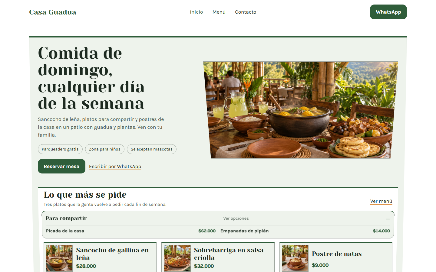 Primera pantalla de Casa Guadua en el plan Impulso