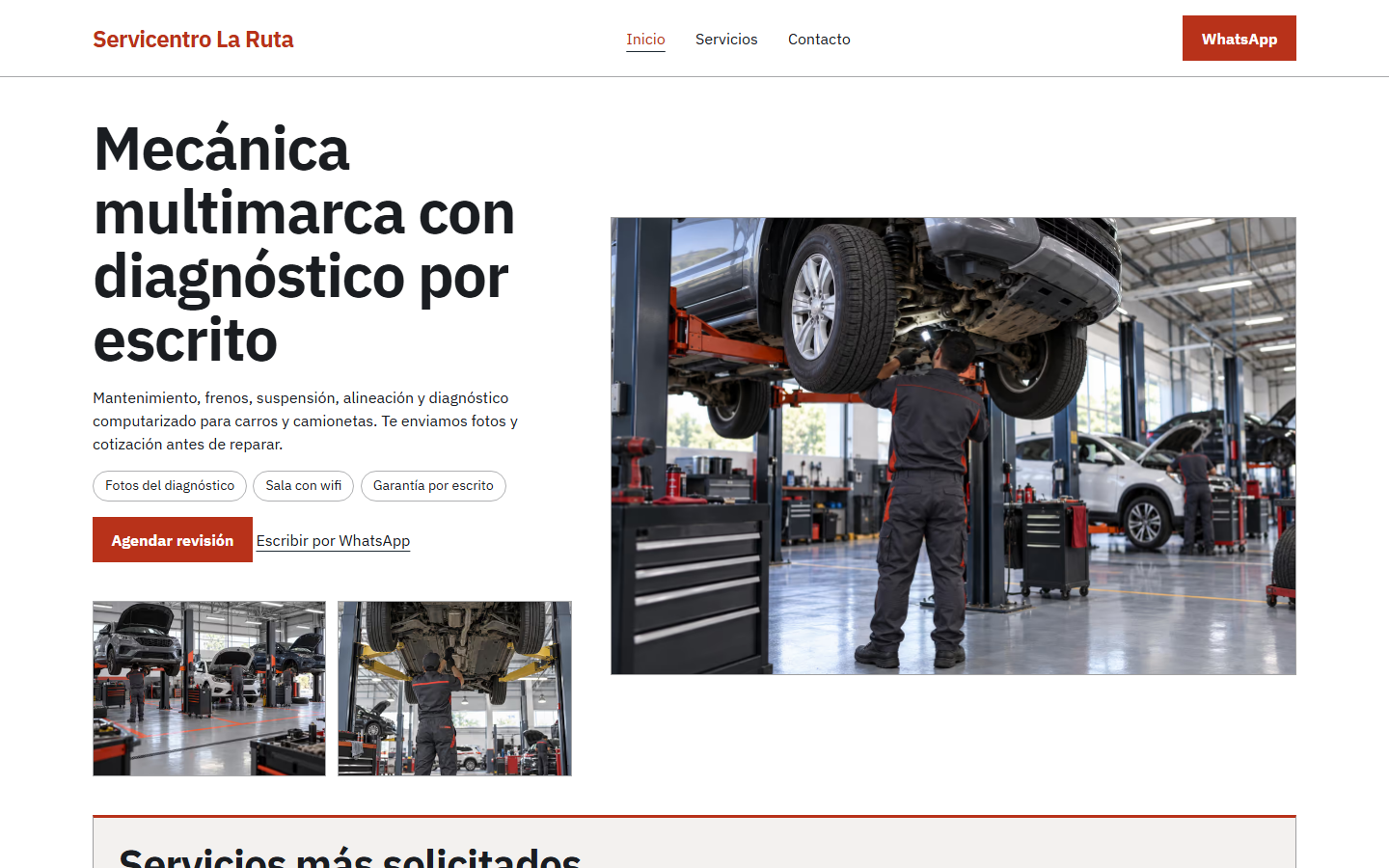 Primera pantalla del demo Servicentro La Ruta, plan Impulso