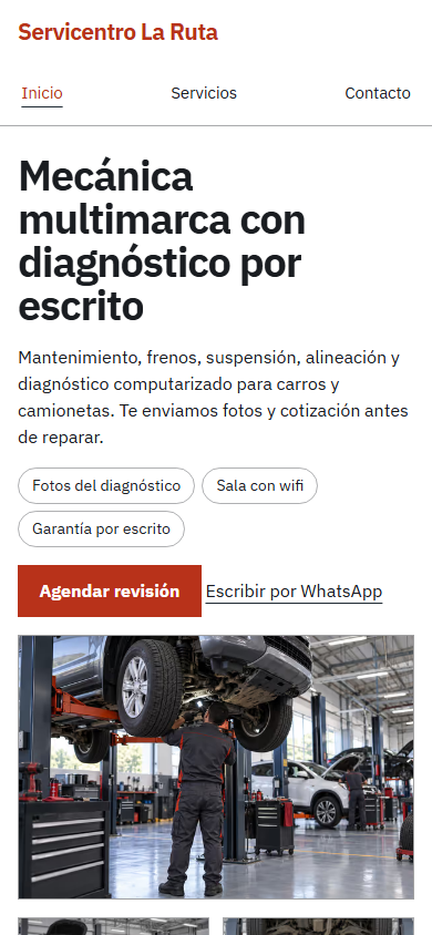 Vista del demo Servicentro La Ruta en celular