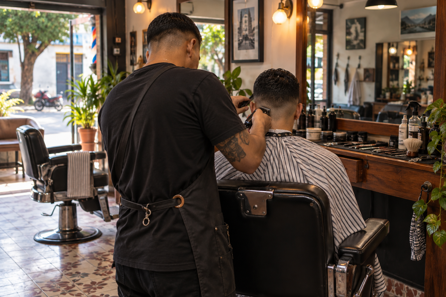 Barbero haciendo un fade con máquina