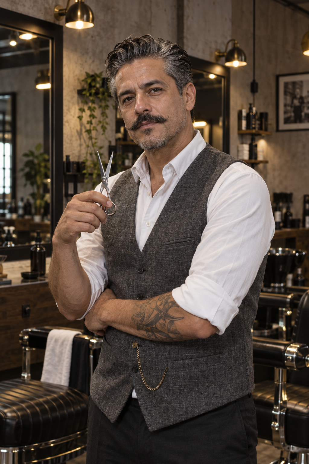 Retrato de Camilo, barbero de cortes clásicos