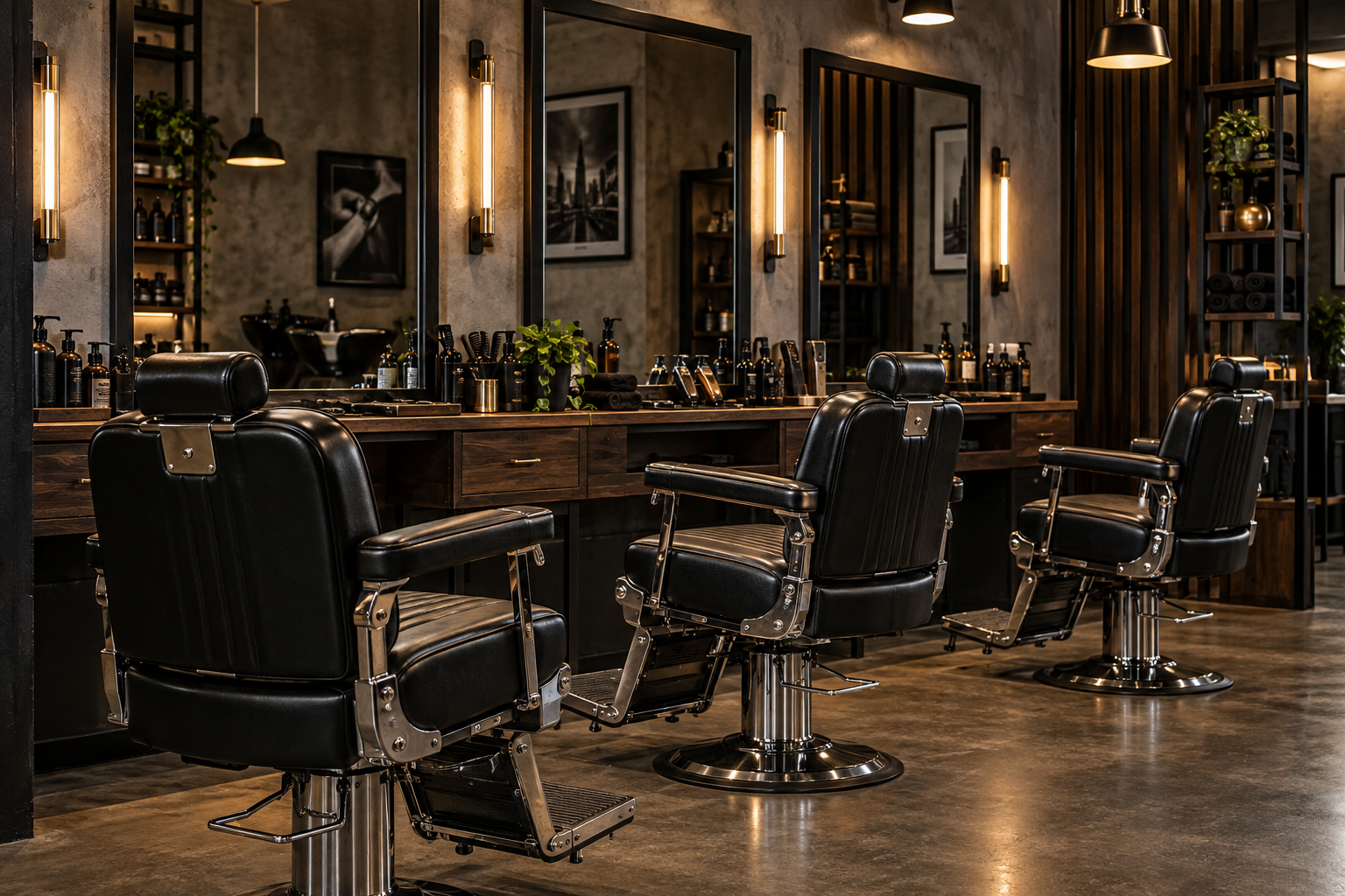 Las tres sillas de la barbería listas para atender