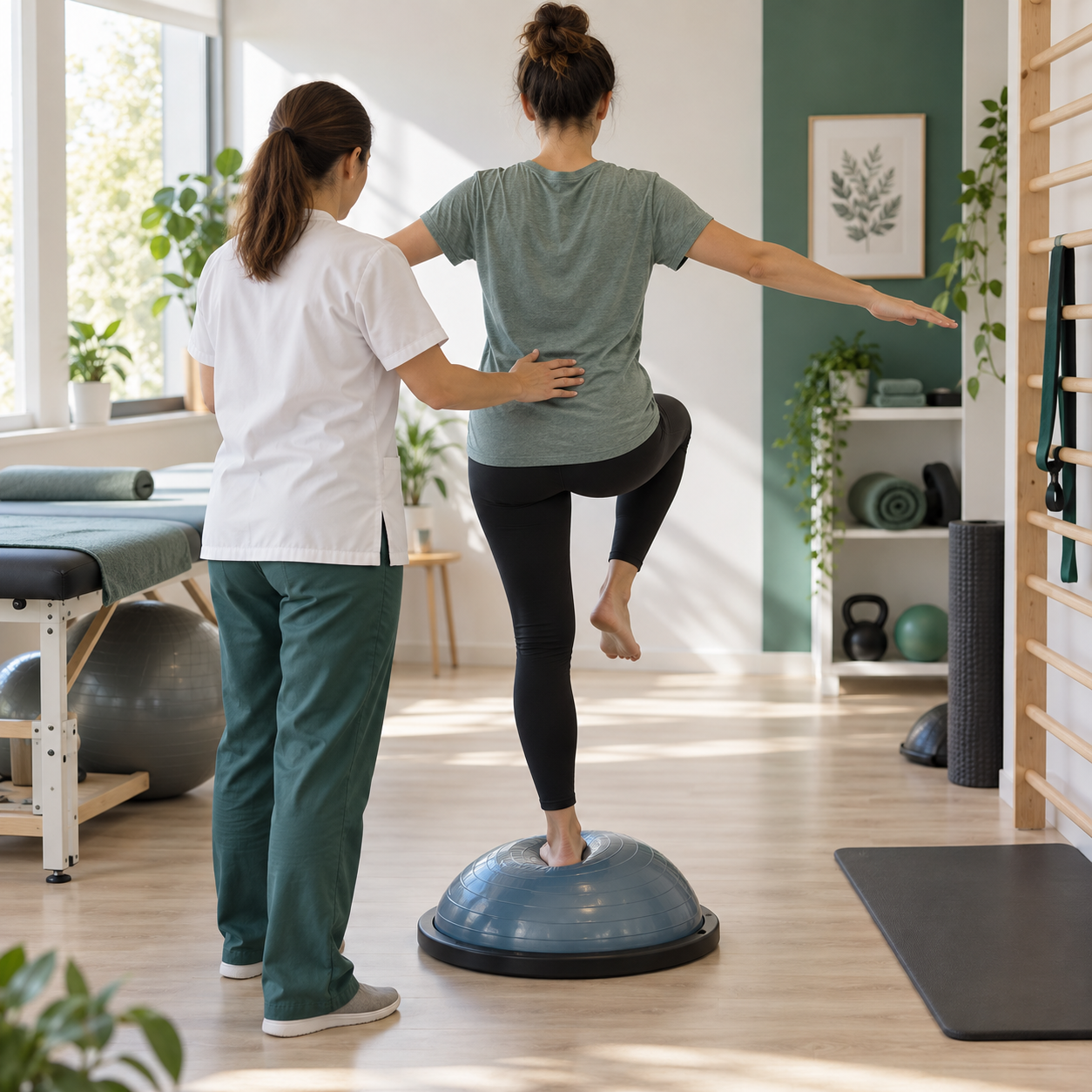 Paciente haciendo un ejercicio de equilibrio
