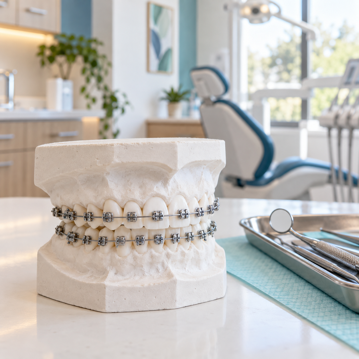 Modelo dental con brackets