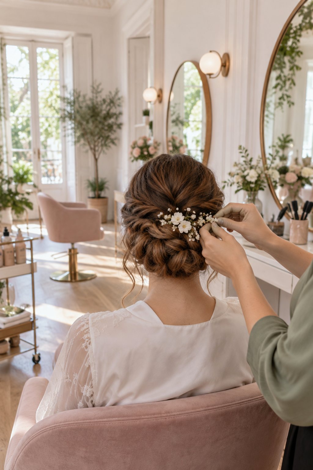Recogido de novia con flores pequeñas