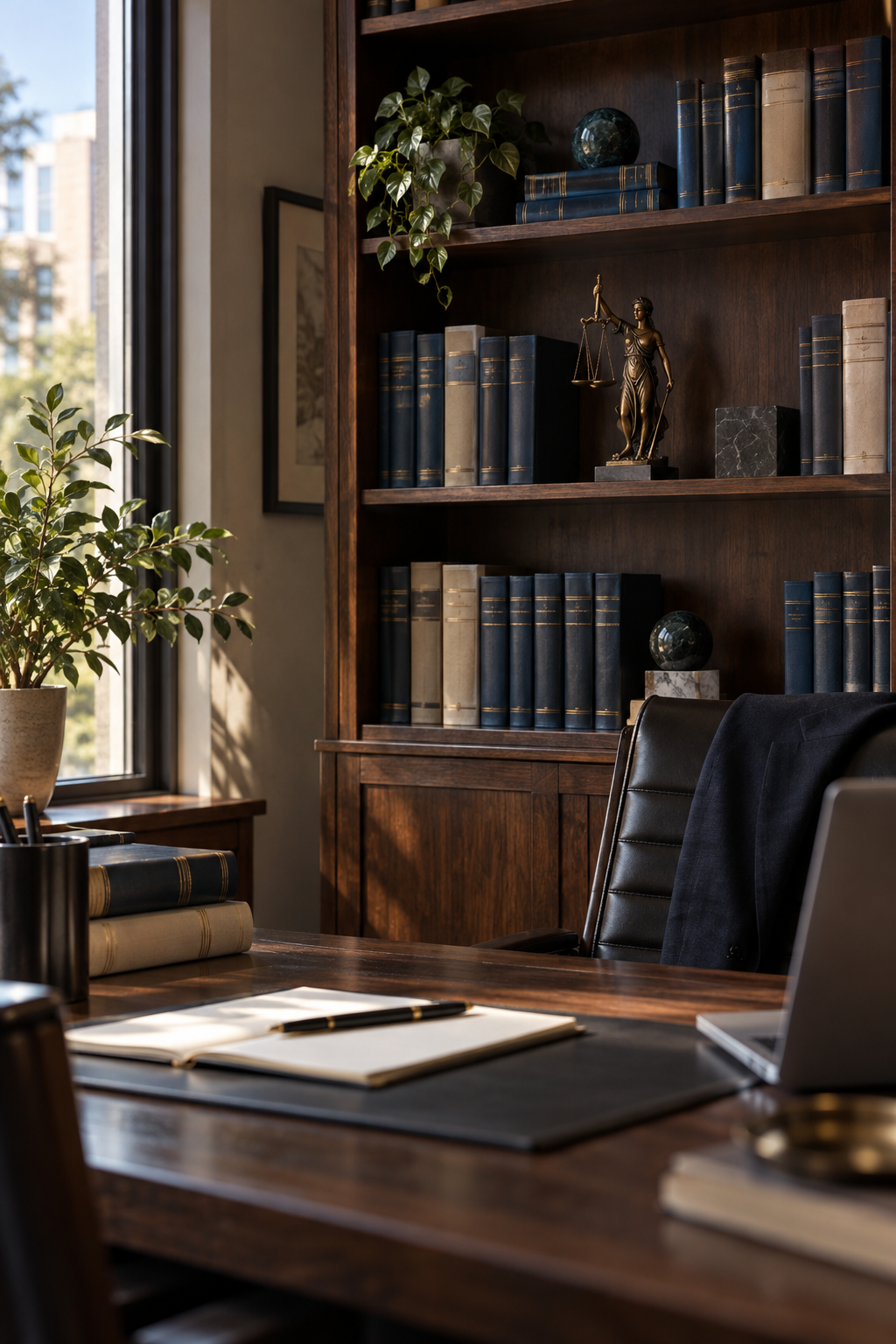 Biblioteca con códigos y libros de derecho