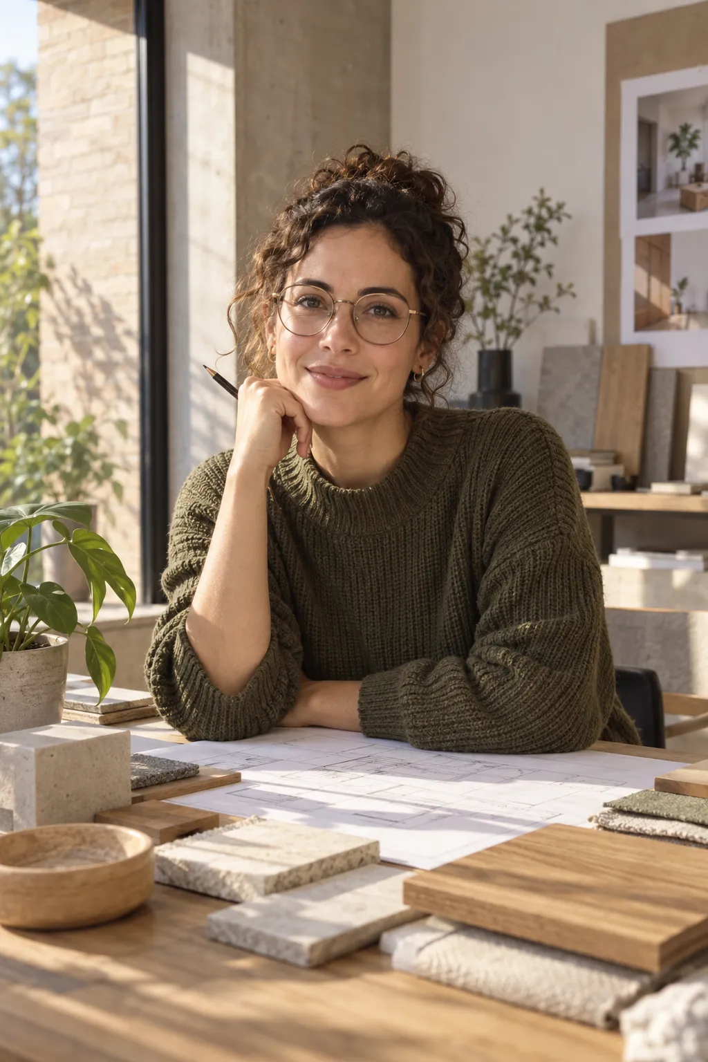 Retrato de Isabel Toro, arquitecta e interiorista y socia de Estudio Alba, en su mesa de dibujo