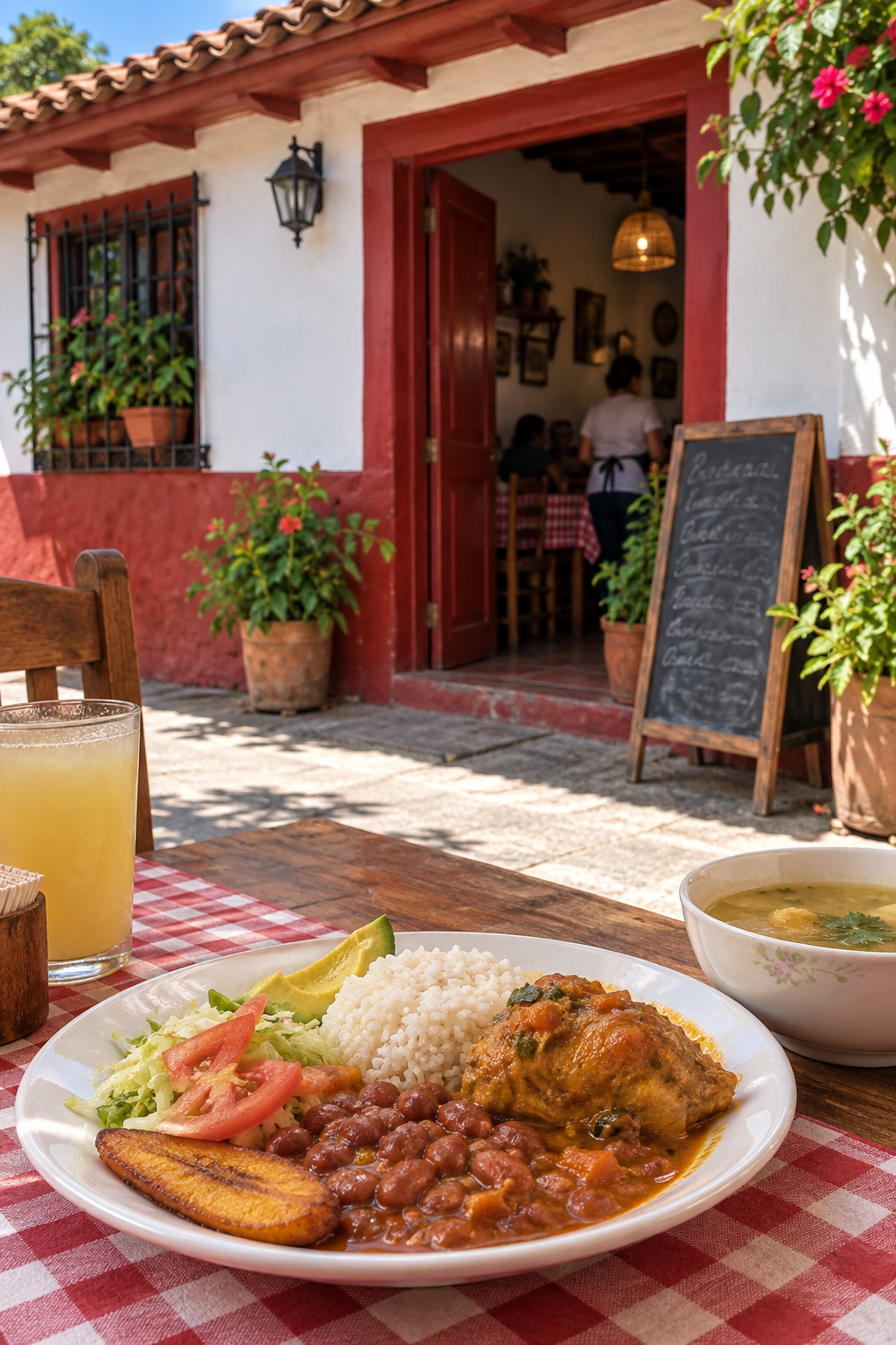 Fachada del comedor con la puerta abierta
