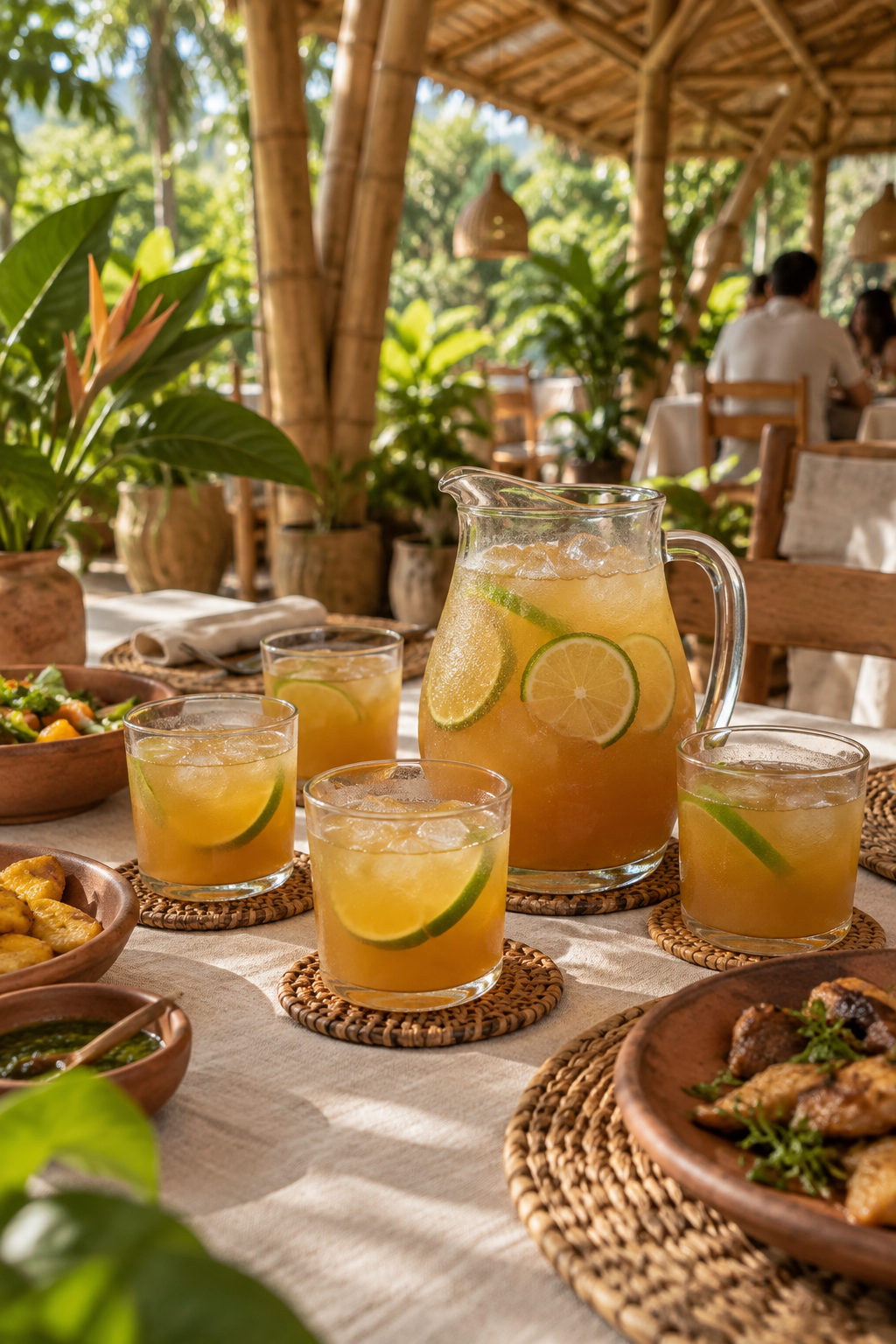 Jarra de limonada de panela con vasos