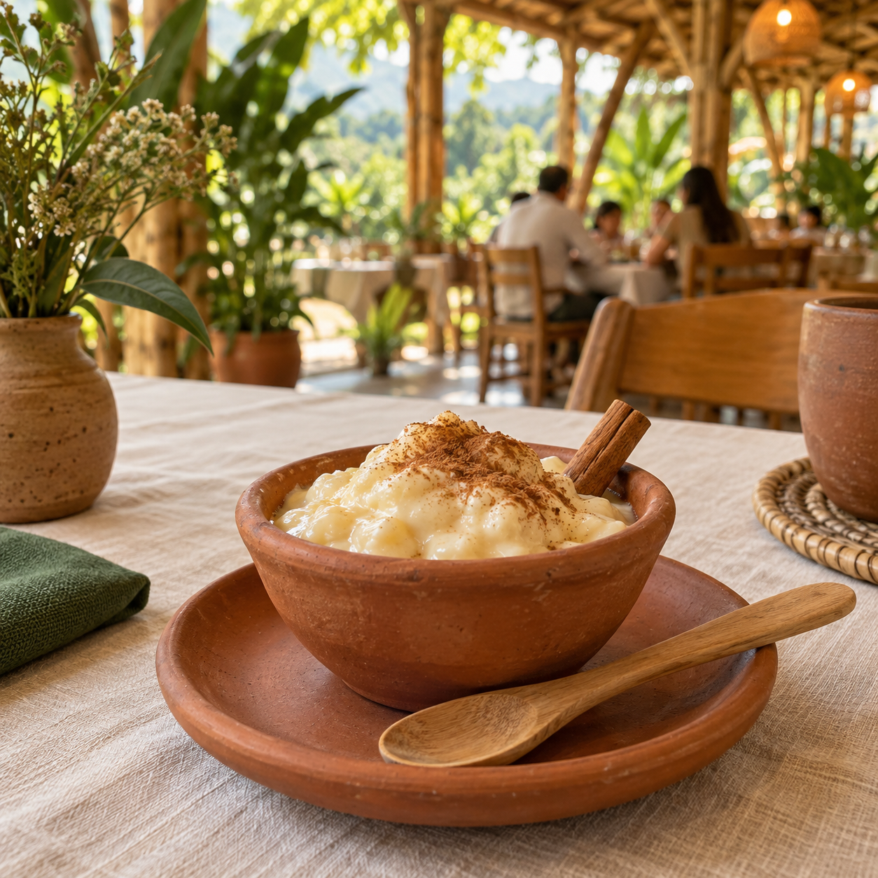Postre de natas en tazón de barro
