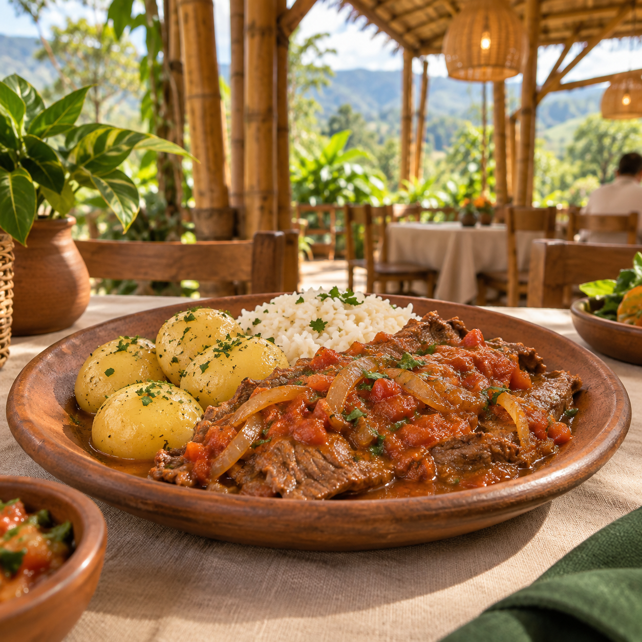 Sobrebarriga en salsa criolla con papa salada