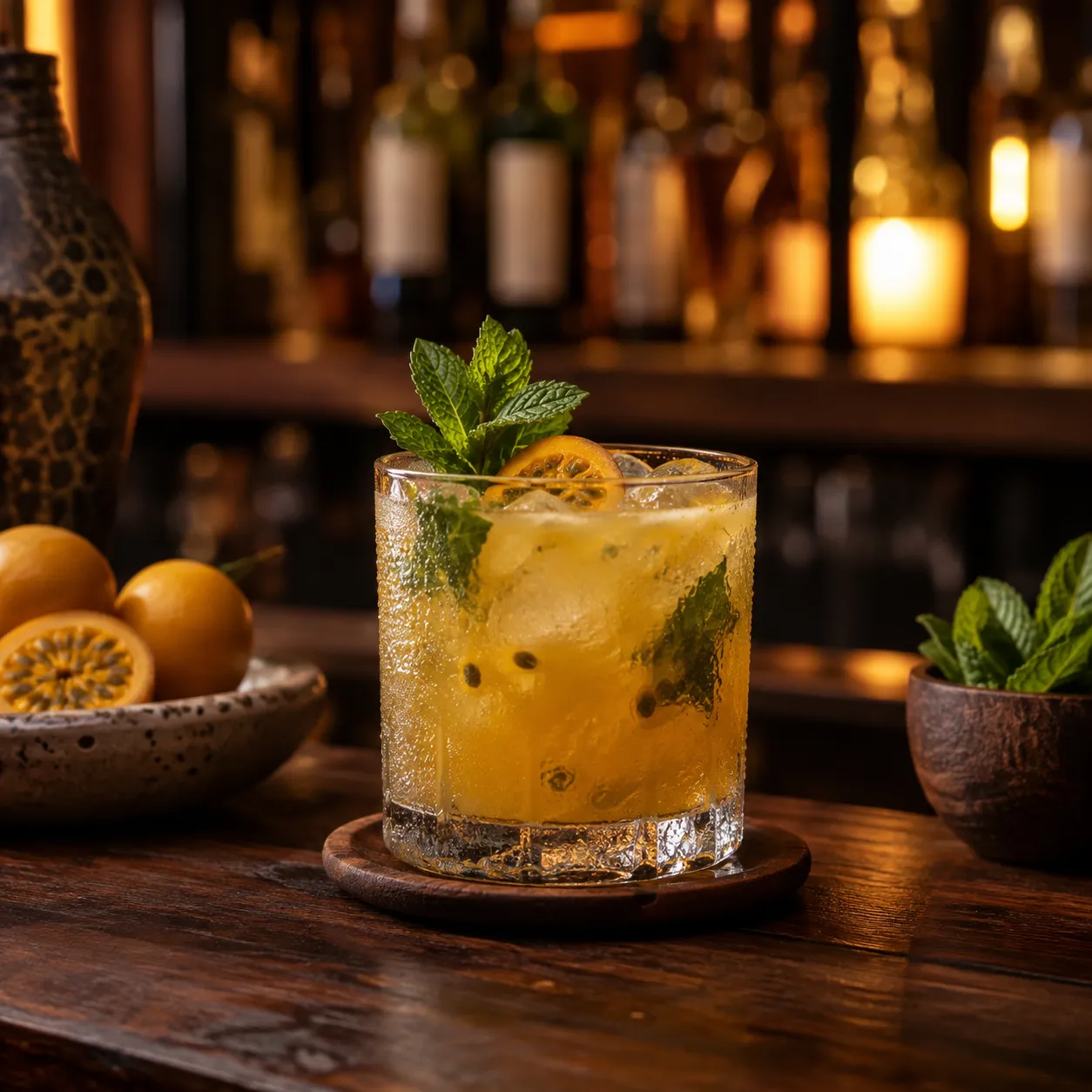 Coctel de viche y lulo en la barra