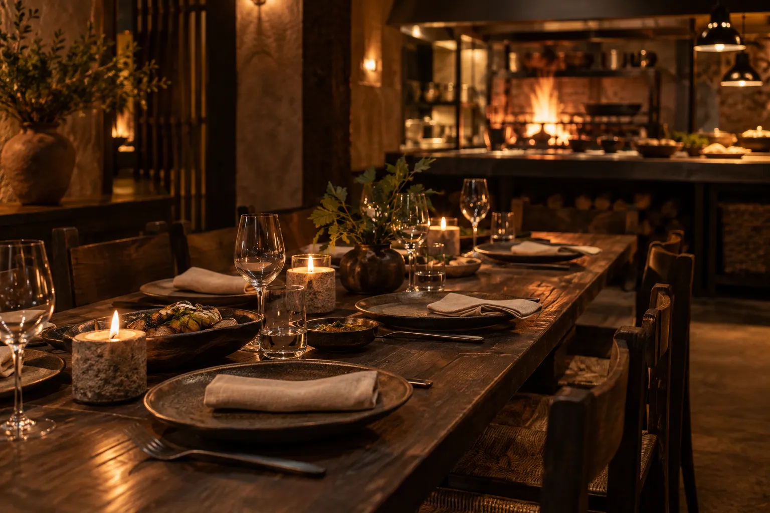 Mesa larga lista para una cena privada