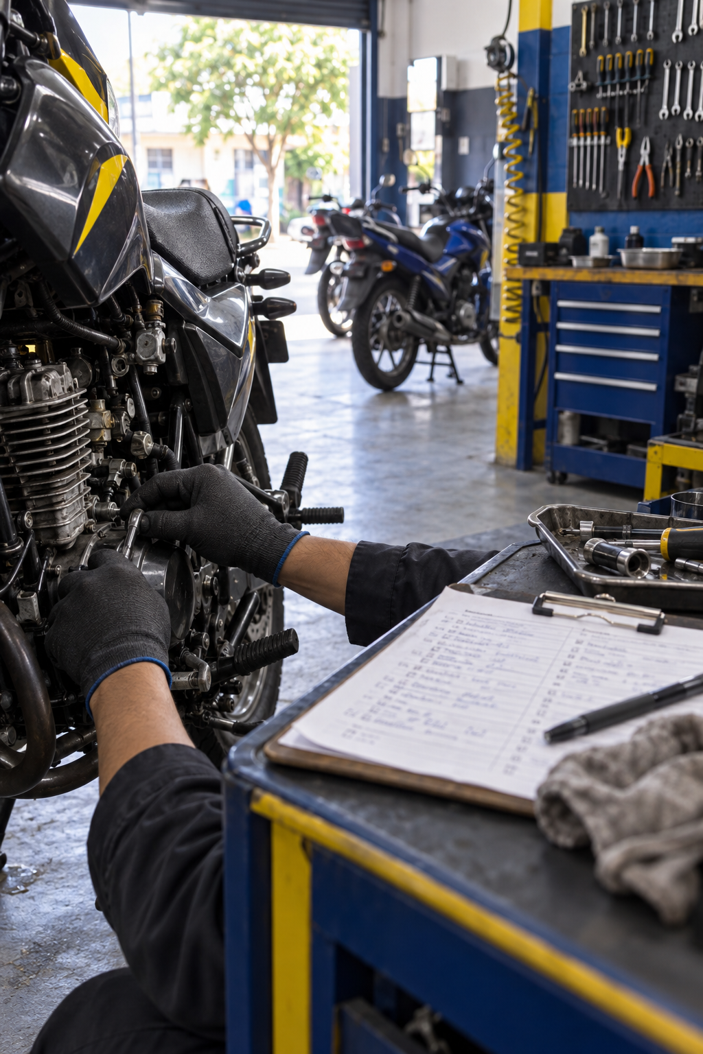 Revisión de una moto con la lista de diagnóstico